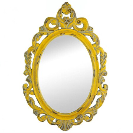 Auric Distressed Vintage-Look Ornate Yellow Mirror AU2518770
